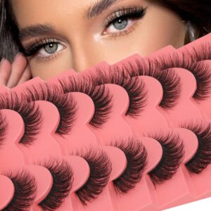 False Eyelashes Natural Mink Lashes 15mm Wispy Curl Eyelashes 5D Fluffy Volume Cat Eye Fake Lashes Pack 8 Pairs by Yawamica