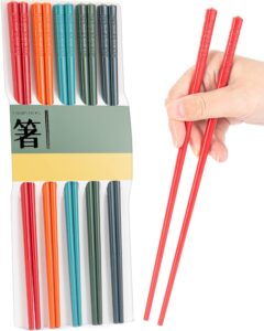 chopsticks,liangken 5 pairs dishwasher safe fiberglass chopsticks set,9.5 inch reusable japanese chinese chopsticks , non-slip, easy to use (colorful ) (9.5 inch, colorful)
