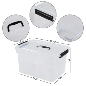 Anbers 12 L Plastic Organizer Box, 4 Pack Lidded Storage Bin, Clear Container with Handle