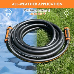 FYPower Hybrid Garden Hose 50ft x 5/8", Heavy Duty, Flexible, Lightweight, Kink Resistant Water Hose with Swivel Grip Handle, Male to Female Crush Resistant Aluminum Fittings