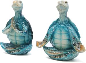 set of 2 sea turtle yoga figurines decorations summer meditating sea turtle decor spring garden turtle crafts,realistic sea turtle figurines, sea turtle yoga figurines for home office decorations