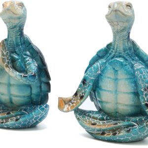 Set of 2 Sea Turtle Yoga Figurines Decorations Summer Meditating Sea Turtle Decor Spring Garden Turtle Crafts,Realistic Sea Turtle Figurines, Sea Turtle Yoga Figurines for Home Office Decorations