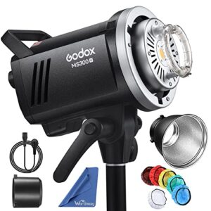 godox ms300v ms300-v compact studio strobe flash light - 300w,gn58 0.1-1.8s recycle time,2.4g x system,bowens mount led modeling lamp for photographic studio portrait shooting(ms300 upgraded version)