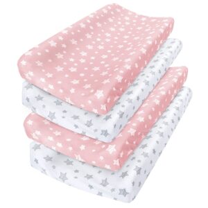 changing pad cover for girls 4 pack, lovely print soft unisex diaper change table sheets, fit 32"x16" contoured pad, comfy cozy 4-pack cradle sheets