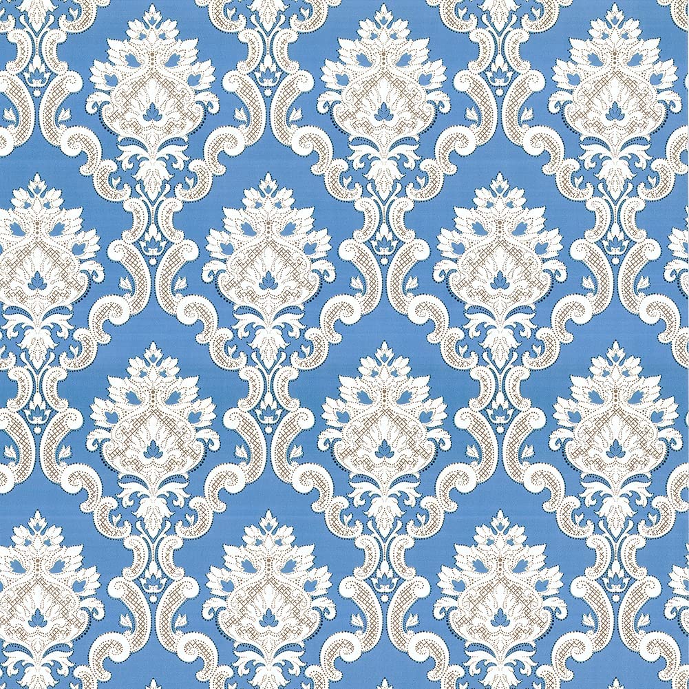 YIFU LIFE 039 Damask Peel and Stick Wallpaper 17.7"×9.8ft Blue/White Removable Self-Adhesive Furniture Stickers Shelf Liner Home Decor