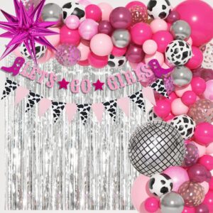 137pcs disco cowgirl party decorations, bachelorette cowgirl balloons hot pink disco ball balloon garland arch kit let's go girls banner western valentines day 2000s 90s 80s birthday party supplies