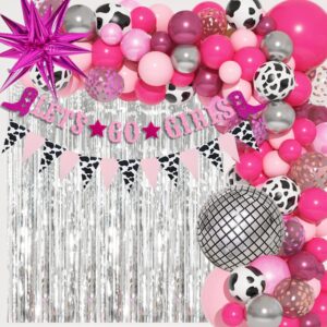 137Pcs Disco Cowgirl Party Decorations, Bachelorette Cowgirl Balloons Hot Pink Disco Ball Balloon Garland Arch Kit Let's Go Girls Banner Western Valentines Day 2000s 90s 80s Birthday Party Supplies