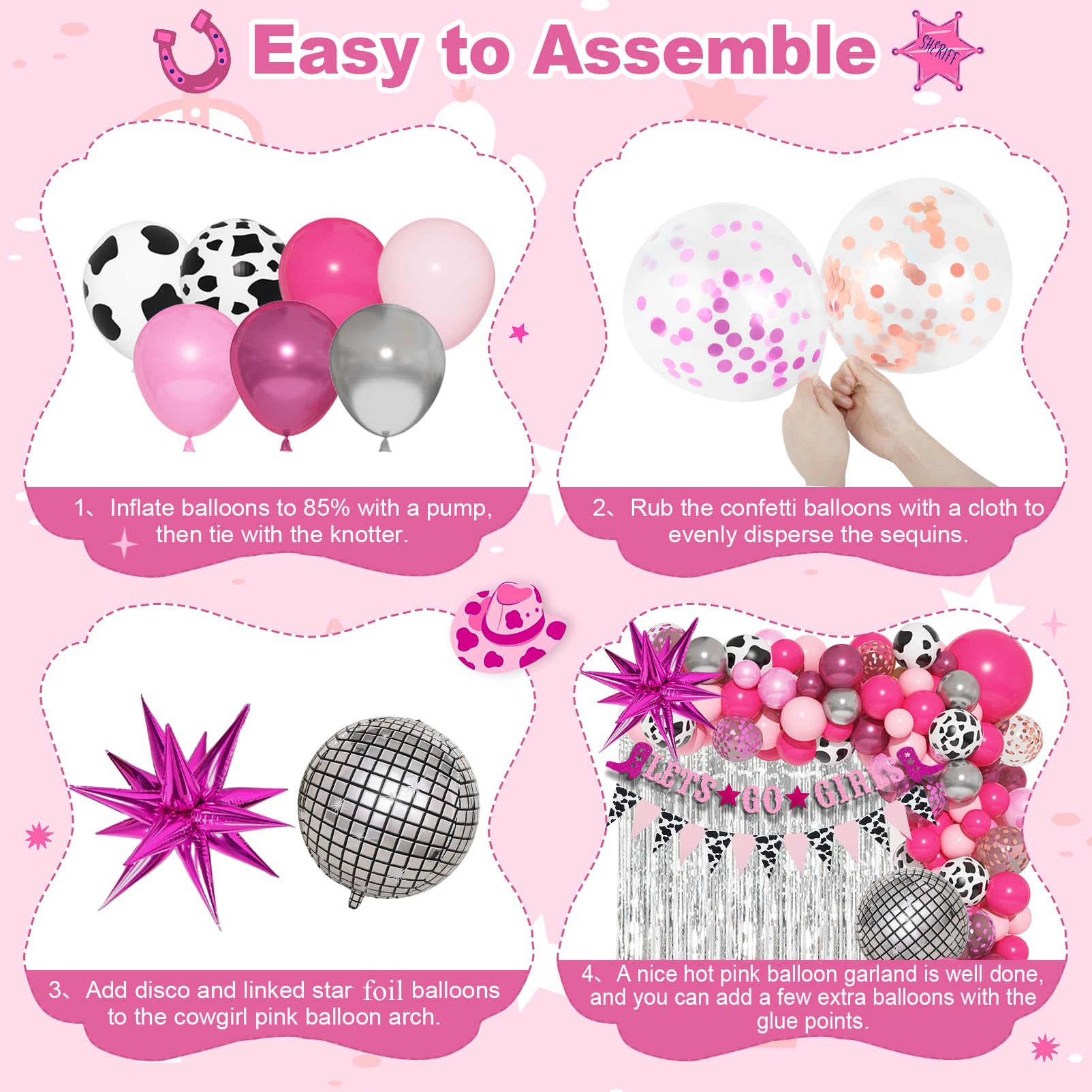 137Pcs Disco Cowgirl Party Decorations, Bachelorette Cowgirl Balloons Hot Pink Disco Ball Balloon Garland Arch Kit Let's Go Girls Banner Western Valentines Day 2000s 90s 80s Birthday Party Supplies