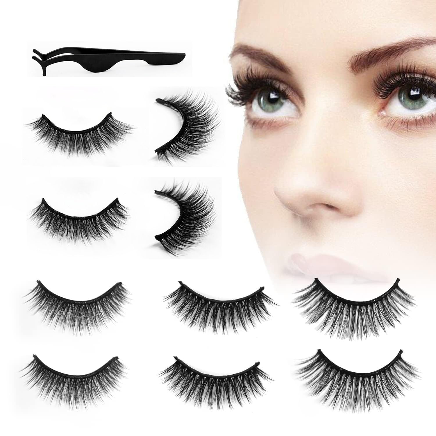 Reusable Self Adhesive Eyelashes, Reusable Adhesive Eyelashes, False Eyelashes Natural Look, Self Adhesive Eyelashes Reusable Self Sticking(5-Pairs)