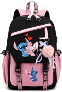 anime cartoon laptop backpack with usb charging port large casual daypack bag for mens and womens