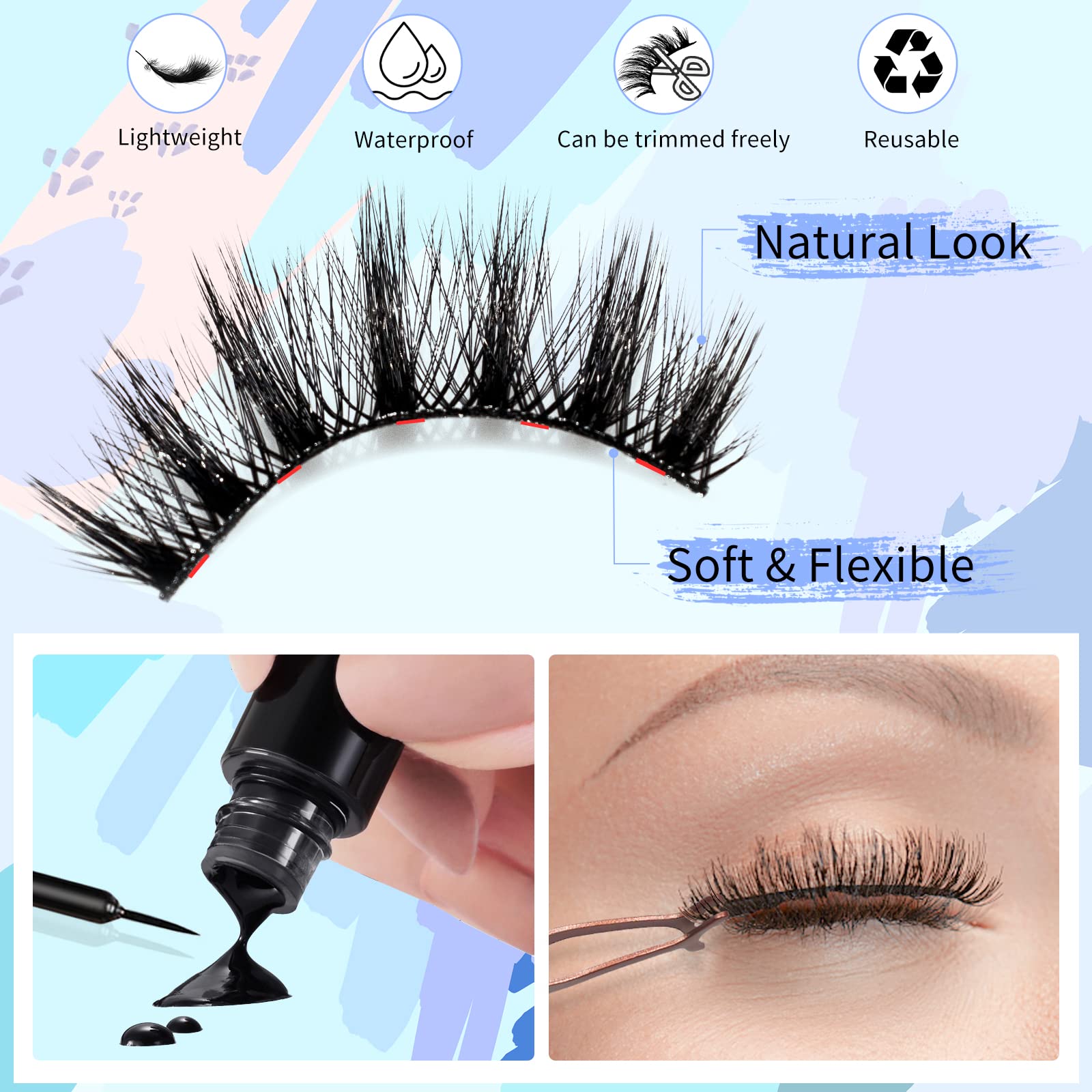 Magnetic Eyelashes Kit,Reusable Magnetic lashes Natural Look and Long Lasting,10 Pairs Lightweight False Eyelashes with Eyeliner＆Tweezers, Easy to Wear, No Glue Needed …