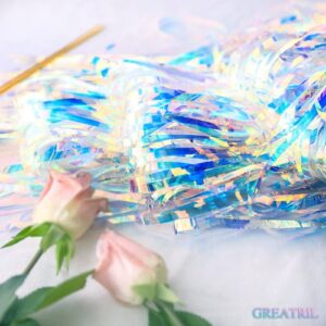 Iridescent Party Streamers Backdrop - GREATRIL Neon Transparent Holographic Tinsel Foil Fringe Curtain for Mermaid/Frozen/Sea/Euphoria/ERAS Party Theme Decorations 2 PCS