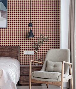 yifu life f13461 checkered peel and stick wallpaper 17.7"×9.8ft red lattice vinyl self adhesive removable contact paper shelf liner for home decor
