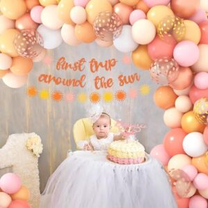 143Pcs Boho Daisy Balloon Garland Arch Kit, Peach Dusty Rose Pink Orange Sun Nude Gold Confetti Balloons 1st Birthday Decorations for Girls Baby Shower Birthday Party Decorations Supplies