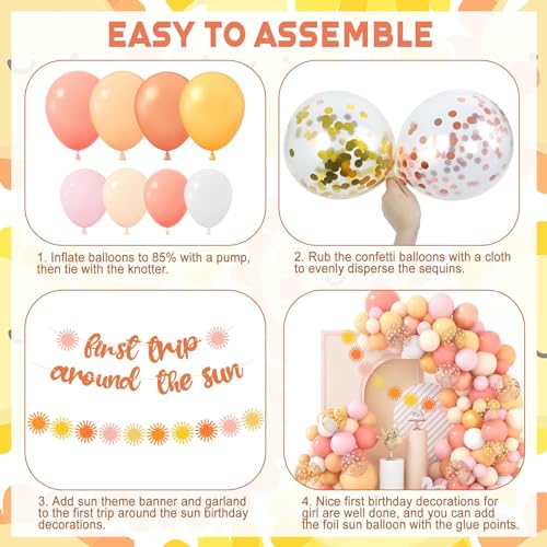 143Pcs Boho Daisy Balloon Garland Arch Kit, Peach Dusty Rose Pink Orange Sun Nude Gold Confetti Balloons 1st Birthday Decorations for Girls Baby Shower Birthday Party Decorations Supplies