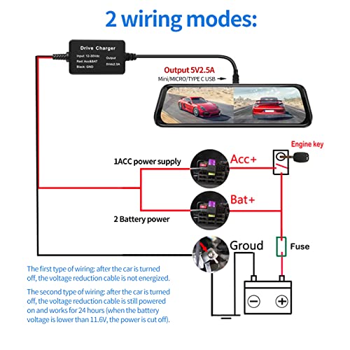 Car Camera Power Cord, Durable Well Organized Convenient Operation All Day Surveillance Wide Applicability Cam Hardwire Kit for GPS Navigator (MINI)