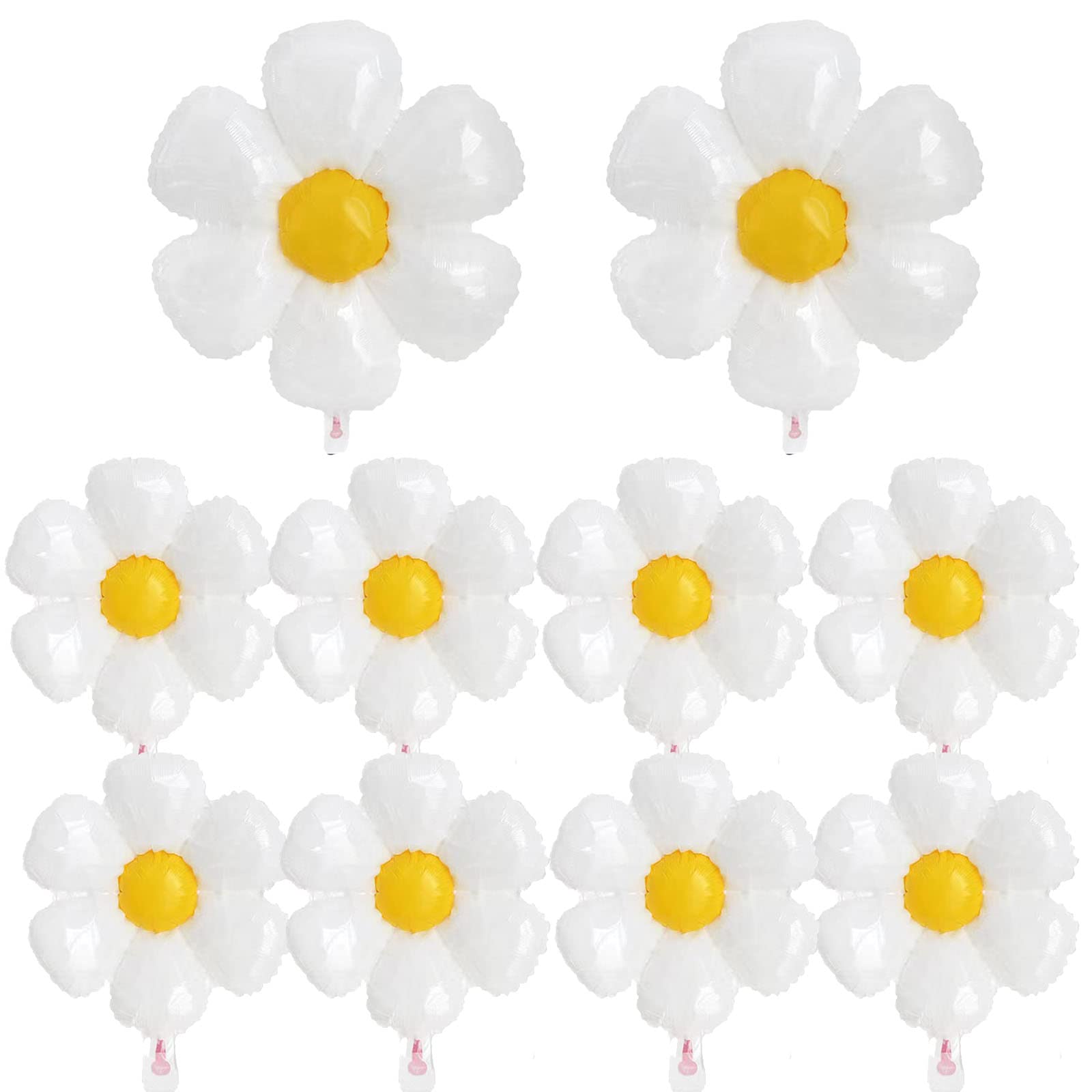 10 Pieces Daisy Mylar Balloons White Daisy Foil Balloons Decorations for Daisy Party, Birthday, Baby Shower, Wedding Decorations Supplies