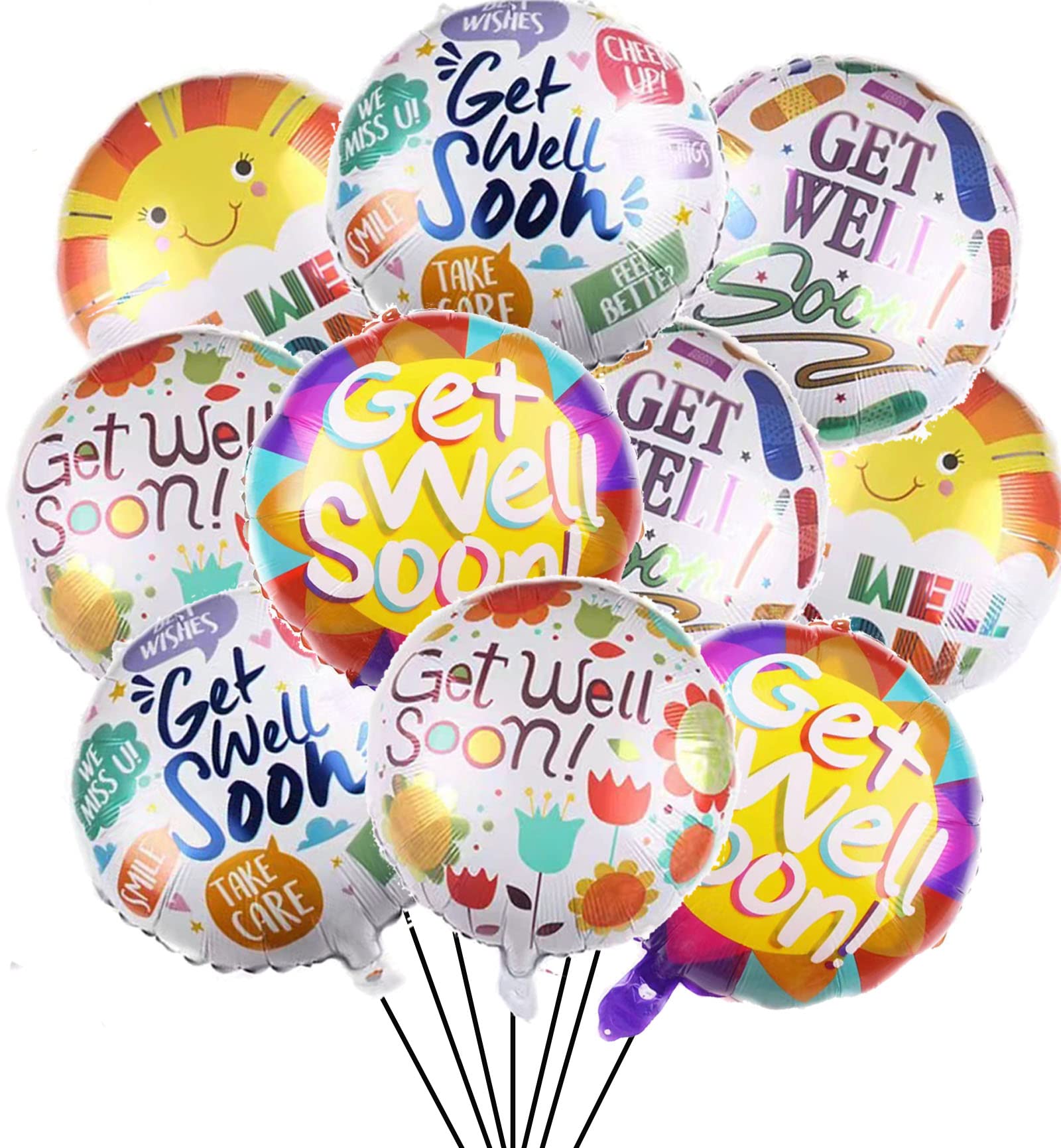 10 Pieces Get Well Soon Balloons Sun Foil Balloons to Express Your Sympathy and Bring a Smile to the Face of a Sick Friend