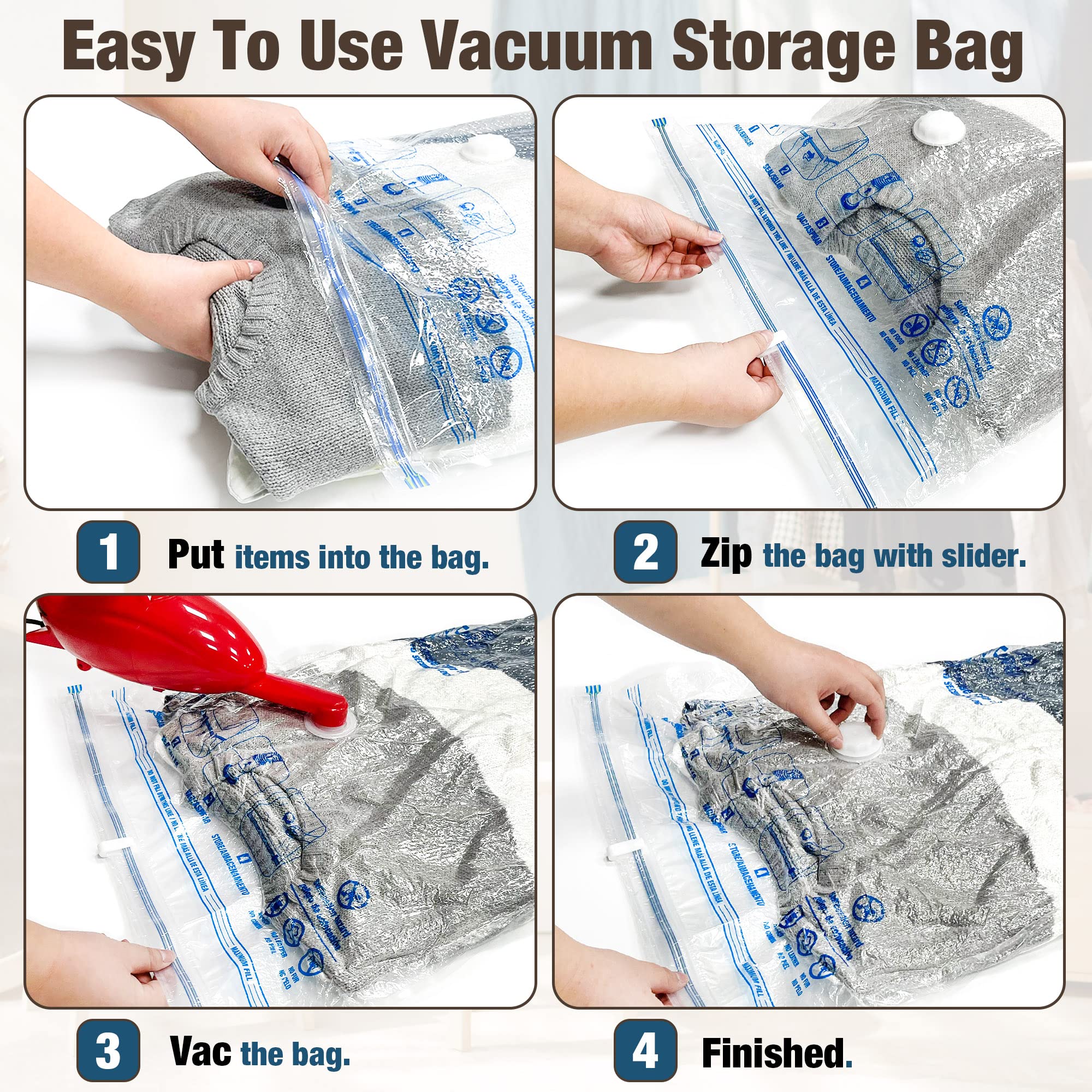 HIBAG Vacuum Storage Bags, 10 Jumbo Space Saver Vacuum Seal Bags, Space Bags, Vacuum Sealer Bags for Clothes, Comforters, Blankets, Bedding (10J)