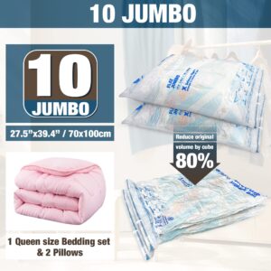 HIBAG Vacuum Storage Bags, 10 Jumbo Space Saver Vacuum Seal Bags, Space Bags, Vacuum Sealer Bags for Clothes, Comforters, Blankets, Bedding (10J)