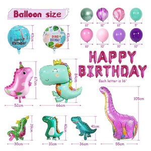 Party Spot! 150 pcs Dinosaur Birthday Party Supplies For Girls (Serves 12), Pink Dinosaur Party Decorations, 50 pcs Latex Balloons, 12 sets Tableware, Plates, Tablecloth, Installation Tools