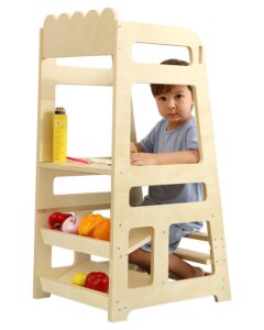 lauon step stools for kids, adjustable height toddler montessori wooden tower - safe anti-drop kitchen stool helper, standing tower for bathroom & counter