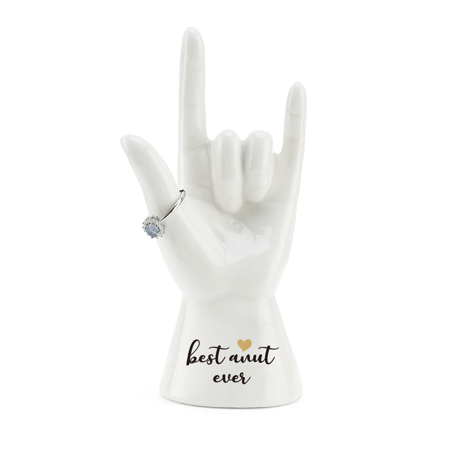 JOYIMARR Best Aunt Ever Gifts I love You Hand Sculpture Ring Holder Gifts For Aunt, Aunt Birthday Gifts From Niece, Jewelry Holder Stand Aunt Gifts From Nephew