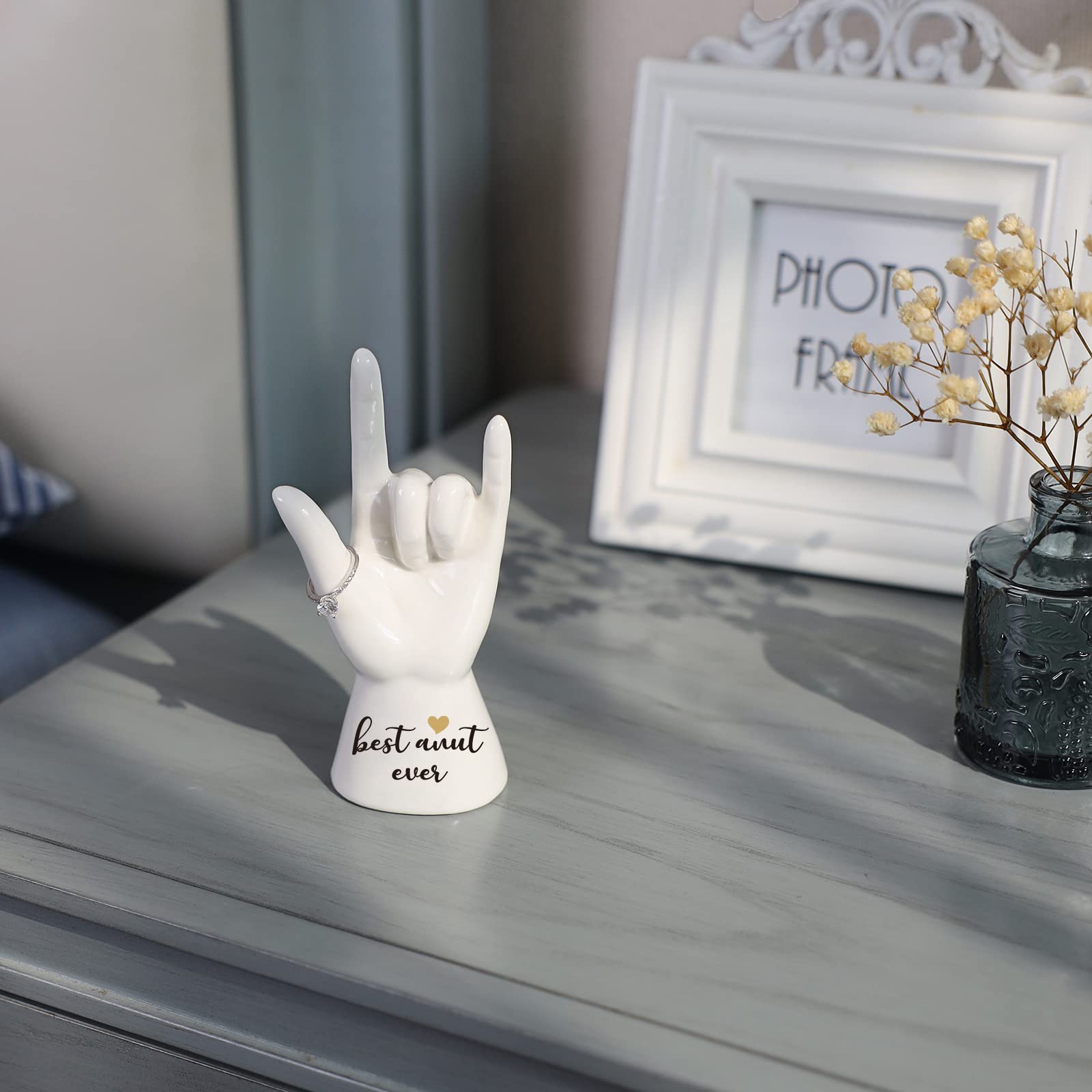 JOYIMARR Best Aunt Ever Gifts I love You Hand Sculpture Ring Holder Gifts For Aunt, Aunt Birthday Gifts From Niece, Jewelry Holder Stand Aunt Gifts From Nephew