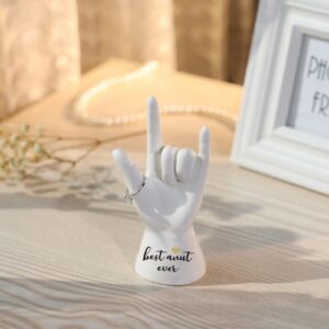 JOYIMARR Best Aunt Ever Gifts I love You Hand Sculpture Ring Holder Gifts For Aunt, Aunt Birthday Gifts From Niece, Jewelry Holder Stand Aunt Gifts From Nephew