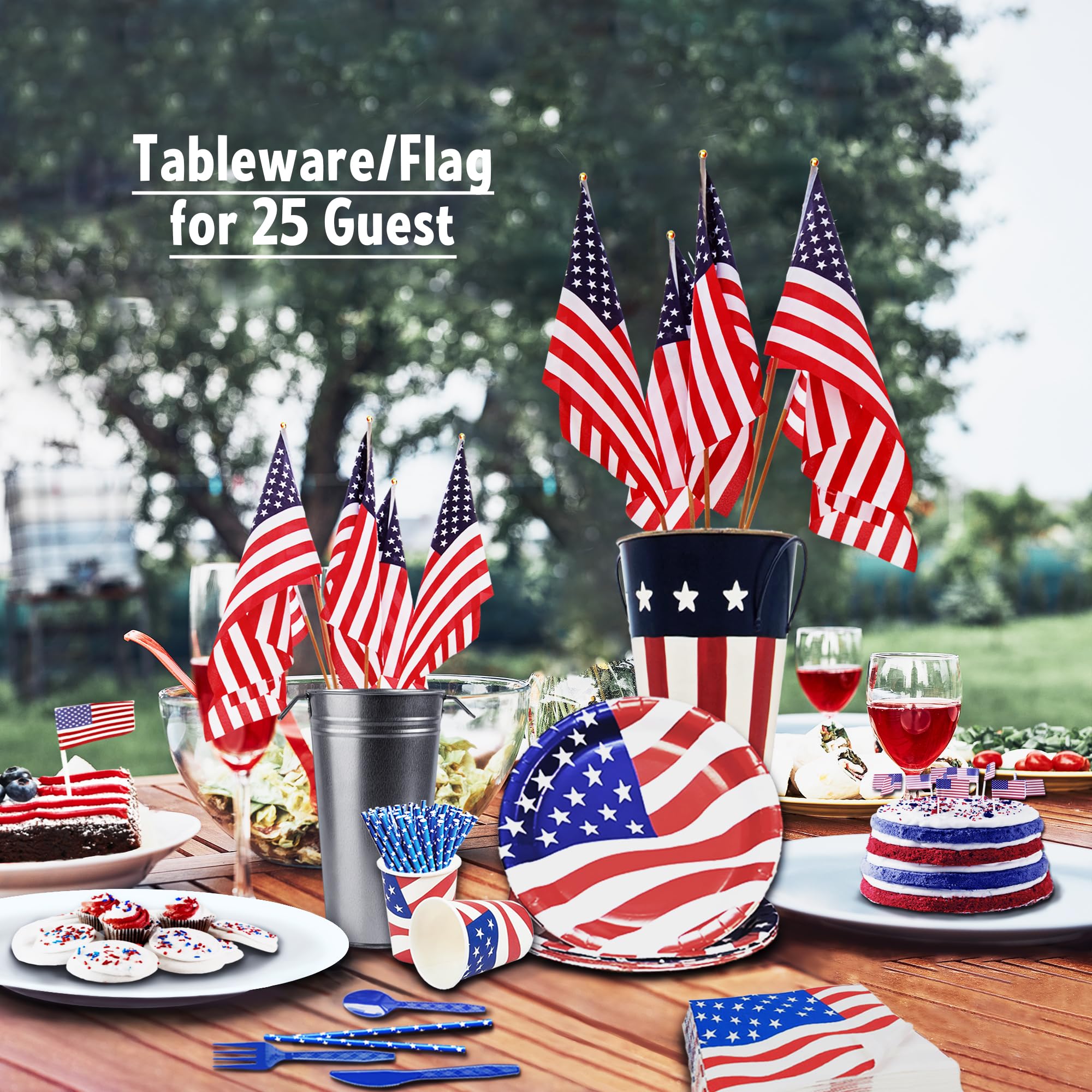 Party Spot! 315 pcs Labor Day Decorations, 4th of July Party decorations, Tableware for 25 Guests, Patriotic Party Decorations, Independence Day Decoration Supplies, “USA” Balloons, Tablecloth, Flag