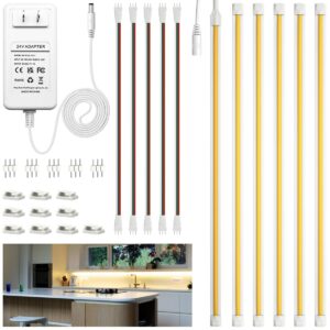 cnsunway under cabinet lighting, 6 pcs rigid cob led strip lights, 3000k warm white, 3600lm, 85+ high cri, no glare, eye protection, dimmable cabinet lights for counter, shelf, bookcase
