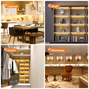 CNSUNWAY Under Cabinet Lighting, 6 PCS Rigid COB LED Strip Lights, 3000K Warm White, 3600LM, 85+ High CRI, No Glare, Eye Protection, Dimmable Cabinet Lights for Counter, Shelf, Bookcase