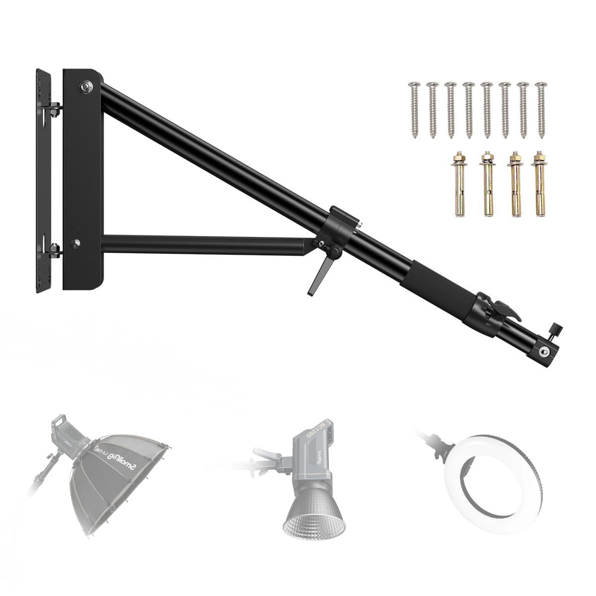 SmallRig 148CM Wall Mount Light Stand Boom Arm with Triangle Base, 180° Adjustable Ring Light Wall Mount for Photography Studio, COB Light, Softbox, RA-W150-4172