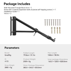 SmallRig 148CM Wall Mount Light Stand Boom Arm with Triangle Base, 180° Adjustable Ring Light Wall Mount for Photography Studio, COB Light, Softbox, RA-W150-4172