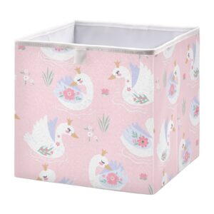 wellday storage basket cute swans pink foldable 15.8 x 10.6 x 7 in cube storage bin home decor organizer storage baskets box for toys, books, shelves, closet, laundry, nursery
