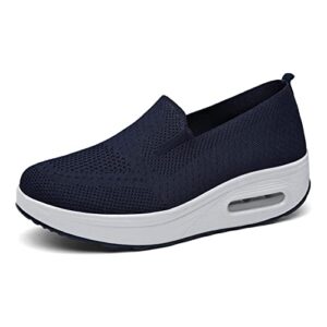 women's orthopedic anti-slip sneakers,summer wedge air cushion breathable mesh slip on walking shoes,casual wedge sneakers. (blue,4.5)