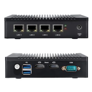 vnopn micro firewall appliance n3700 quad core, 2.5gbe intel 4 ports dual hd, fanless mini pc 8gb ddr3 128gb msata ssd, network router box, rs232 com, support aes ni windows 10
