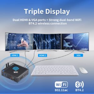 VNOPN Mini PC Intel N3150 Quad Core,Fanless Mini Computer 8G DDR3 128G SSD Windows 10 Pro with License,Dual NIC Ports Micro PC, Desktop PC Support Triple Display, Dual Band WiFi BT4.2