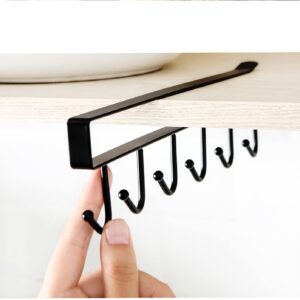 Gouccpu 1 Pack Hanging Hooks Rack Under Cupboard Cabinet Cup Holder Coffee Mug Holder 6 Hooks Drilling Free Coffee Cups Holder Kitchen Utensil Storage Organizer Hook Rack (Black)