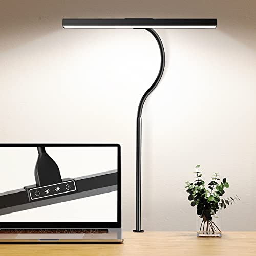 bravzurg LED Desk Lamp for Home Office - 12W Desk Light Bar with Charger, 25 Lighting Modes, Eye-Caring Modern Flexible Gooseneck Clip Table Lamps for Monitor Study Office Workbench