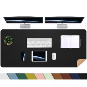 large desk mat 47.2" x 17" leather desk pad protector with natural cork & pu leather, non-slip office desk mat, large mouse pad, waterproof desk blotter pad for office&home(black)