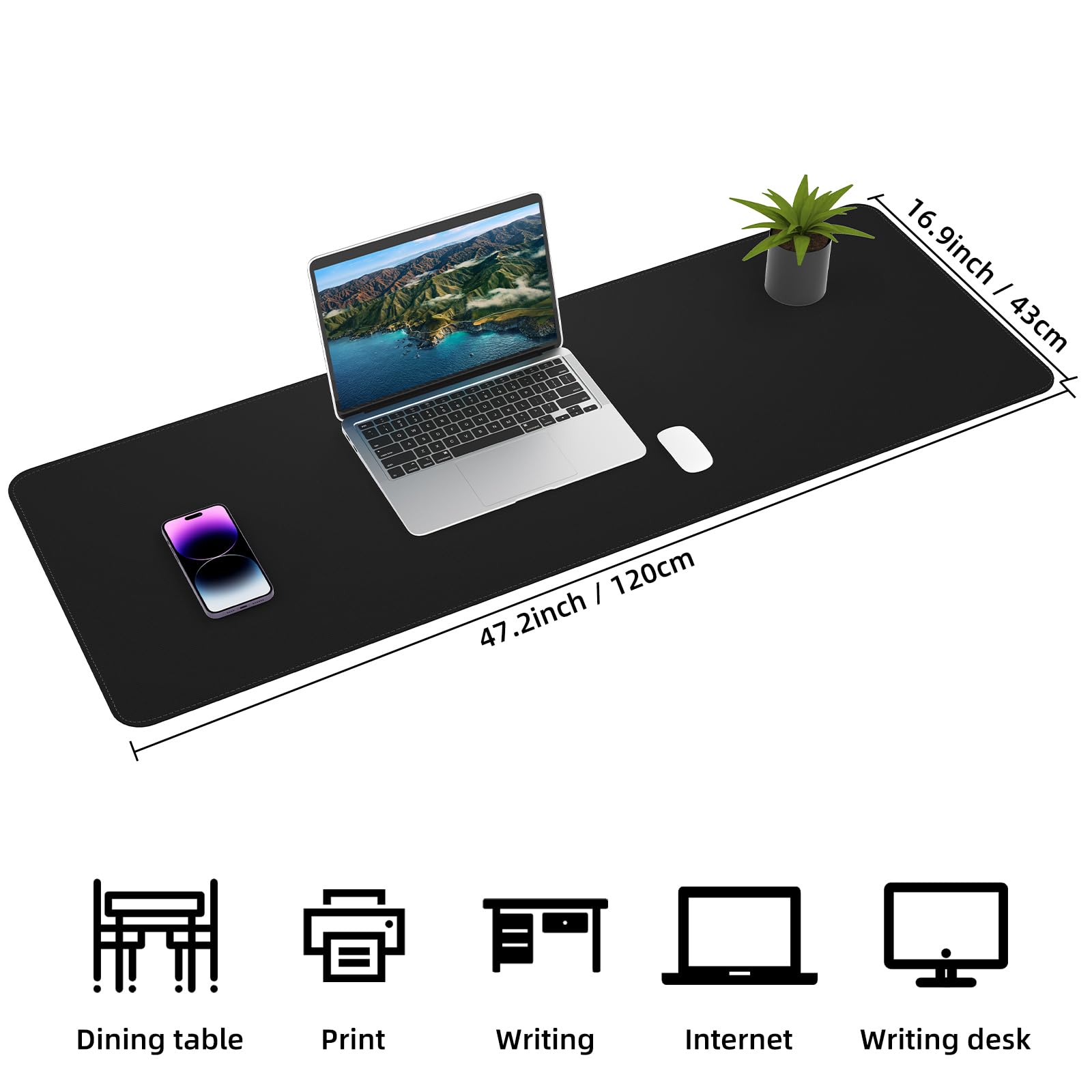 Large Desk Mat 47.2" x 17" Leather Desk Pad Protector with Natural Cork & PU Leather, Non-Slip Office Desk Mat, Large Mouse Pad, Waterproof Desk Blotter pad for Office&Home(Black)