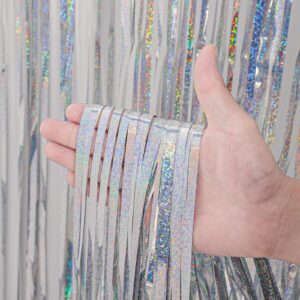 Voircoloria 3 Pack 3.3x8.2 Feet Laser Silver Foil Fringe Backdrop Curtains, Tinsel Streamers Birthday Party Decorations, Fringe Backdrop for Graduation, Baby Shower, Gender Reveal, Disco Party