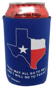 texas map "you may all go to hell and i will go to texas" blue printed collapsible insulated can jacket holder