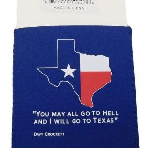 Texas Map "You May All Go To Hell And I Will Go To Texas" Blue Printed Collapsible Insulated Can Jacket Holder