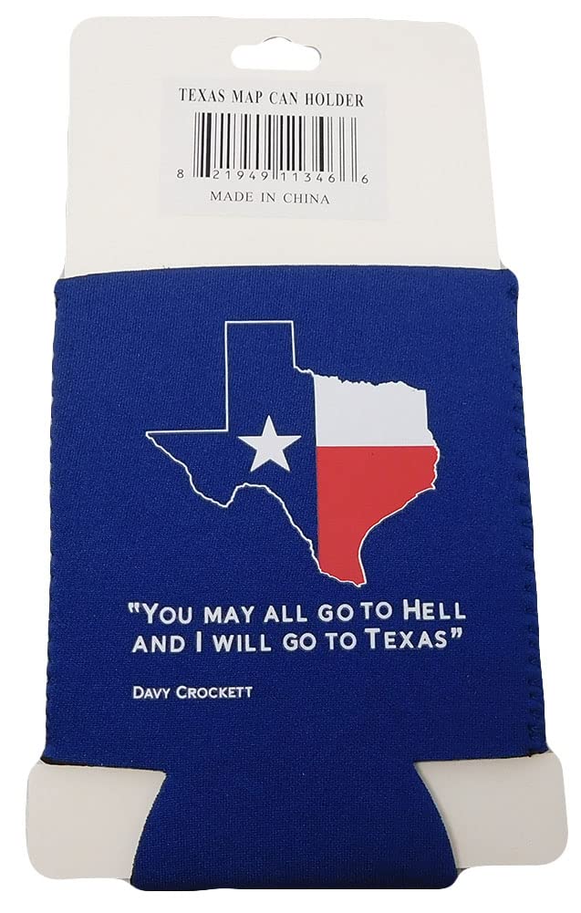 Texas Map "You May All Go To Hell And I Will Go To Texas" Blue Printed Collapsible Insulated Can Jacket Holder