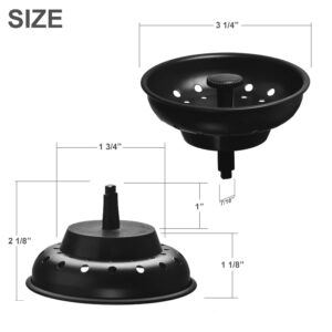 2 Pack - Black Kitchen Sink Strainer and Stopper Combo Basket Replacement for Standard 3-1/2 inch Drain, Electroplated Coated Stainless Steel Basket with Plastic Knob, Rubber Stopper Bottom