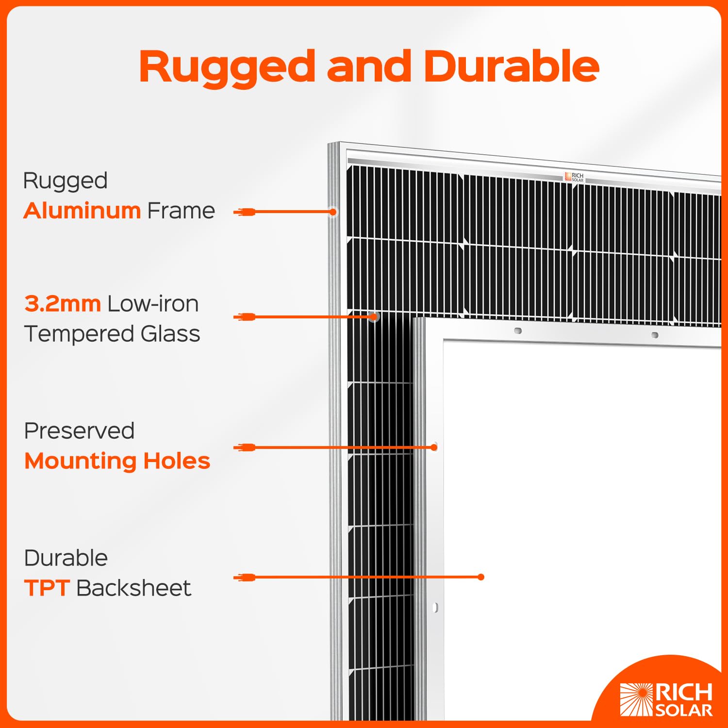 RICH SOLAR 250 Watt 12 Volt 16BB Cell Monocrystalline Solar Panel High Efficiency Solar Module for RV Trailer Camper Marine Off Grid (250W Single Panel)