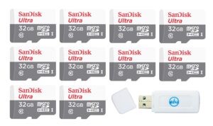 sandisk 32gb 32g micro sdhc ultra (10 pack) microsd tf flash memory card high speed class 10 sdsqunr-032g-gn3mn with everything but stromboli memory card reader