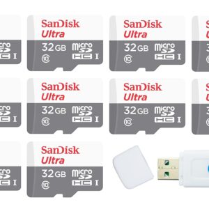 Sandisk 32GB 32G Micro SDHC Ultra (10 Pack) MicroSD TF Flash Memory Card High Speed Class 10 SDSQUNR-032G-GN3MN with Everything But Stromboli Memory Card Reader